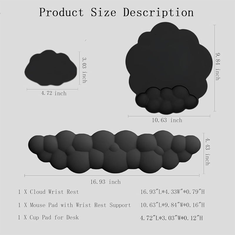 WFCYGL Cloud Wrist Rest Keyboard Ergonomic Wrist Pad for Keyboard and Mouse Coaster Cloud Mouse Pad Set Leather PU Non-Slip Wrist Rest Support for Computer Laptop Gaming Mac Home Office Relief Pain Black - Image 3
